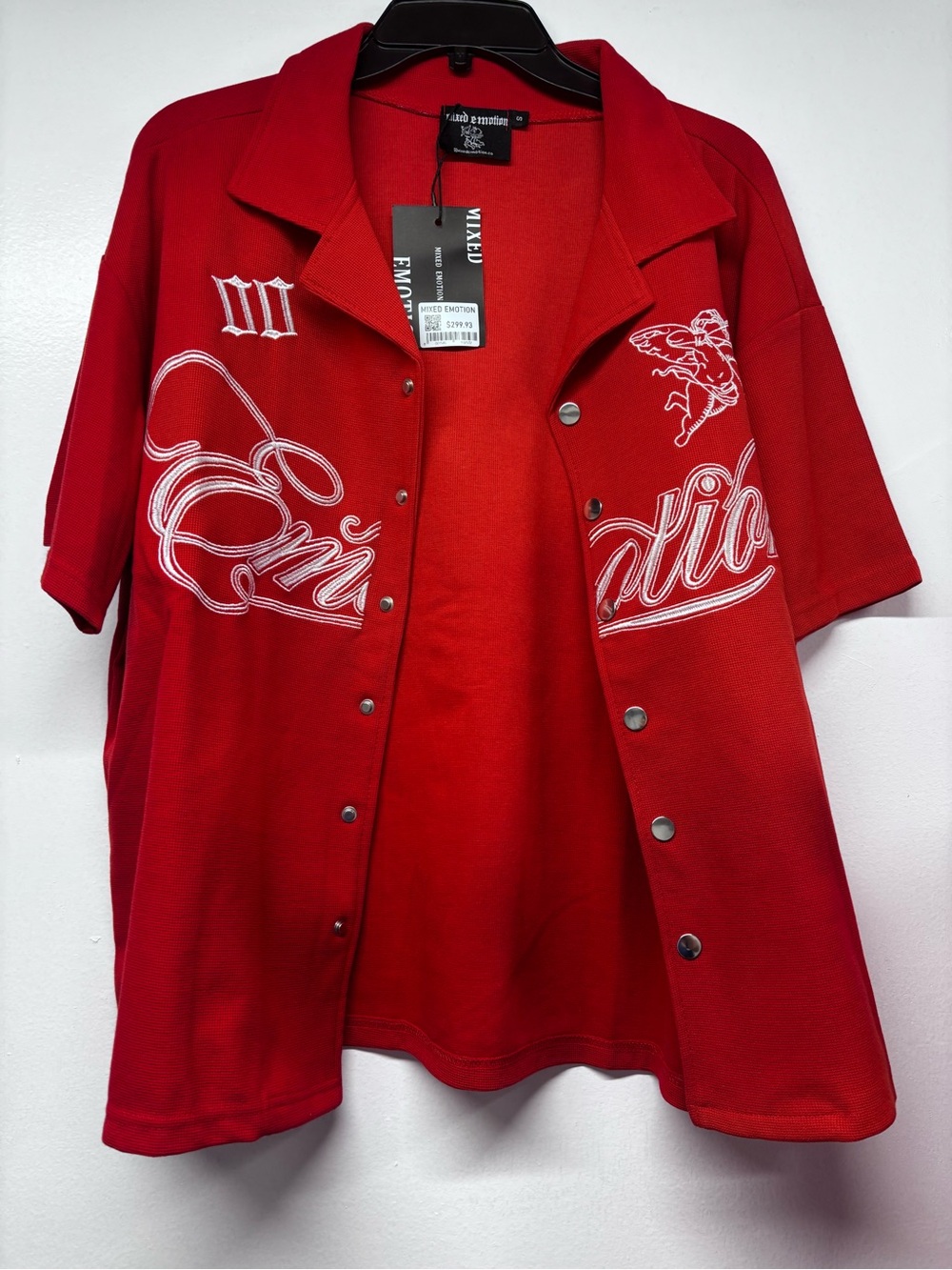 Script Short-Sleeve Button-Up Shirt - Red - Picture 2 of 4